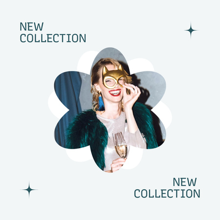 New Collection Ad with Woman in Masquerade Mask Instagram Design Template