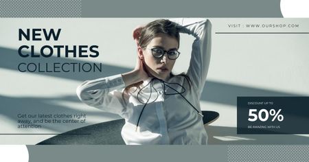 Designvorlage Neue Kleiderkollektion mit eleganter Dame in Bluse für Facebook AD