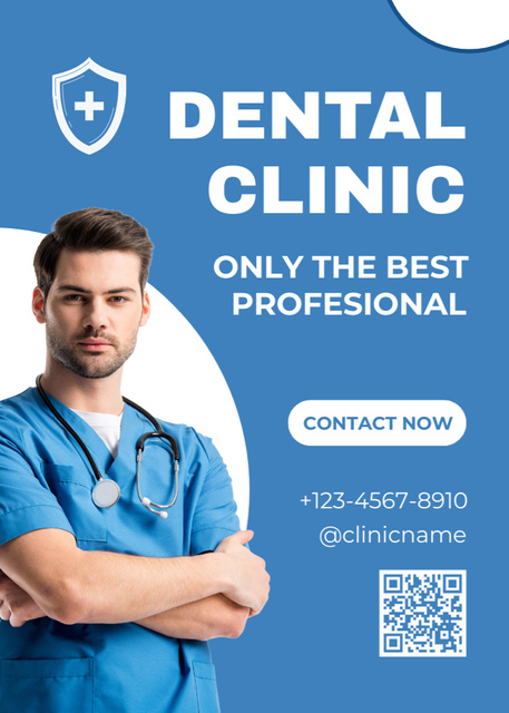 Dental Clinic Ad with Professional Dentist Flayerデザインテンプレート