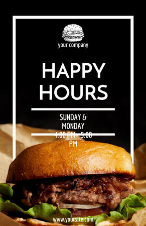 Happy Hours Promotion with Yummy Burger Recipe Card Design Template