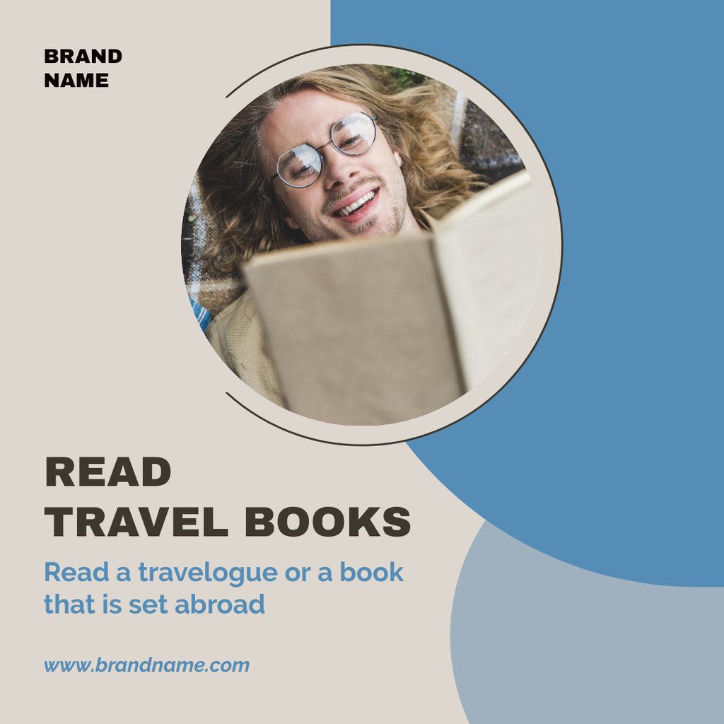 Man Reading Travel Book at Home Instagram Πρότυπο σχεδίασης