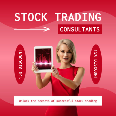 Tarjoa alennuksia pörssikaupan konsultoinnista kauniin blondin kanssa LinkedIn post Design Template