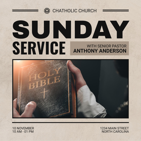 Sunday Service Announcement with Holy Bible Instagram Design Template