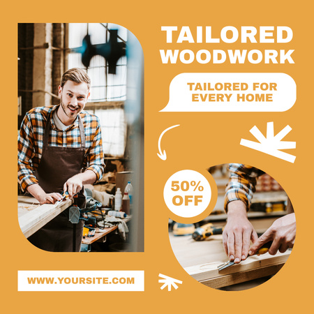 Εξατομικευμένη υπηρεσία ξυλουργικής σε μειωμένες τιμές Προσφορά Instagram AD Πρότυπο σχεδίασης