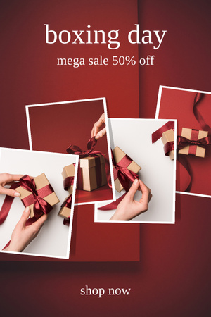 Mega Sale On A Boxing Day With Red Background Pinterest Design Template