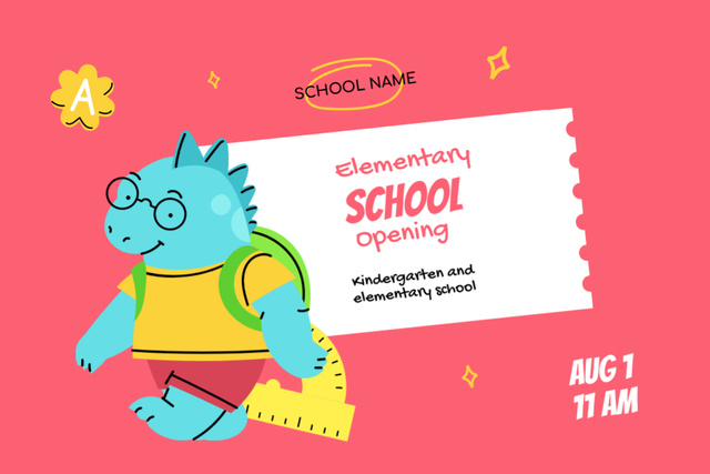 School Apply Announcement with Cartoon Dragon Flyer 4x6in Horizontal Πρότυπο σχεδίασης