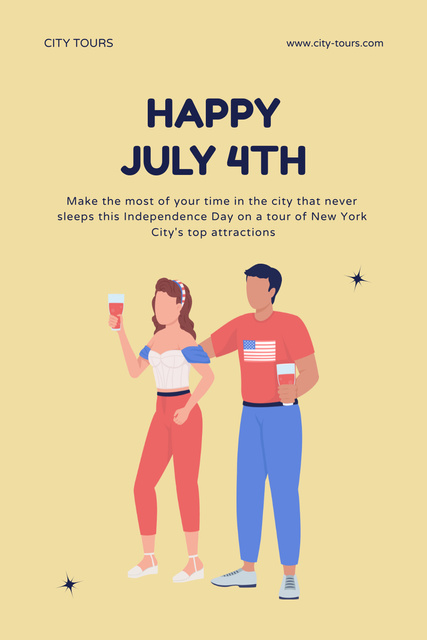 USA Independence Day Celebration Announcement with Couple on Yellow Pinterest Tasarım Şablonu