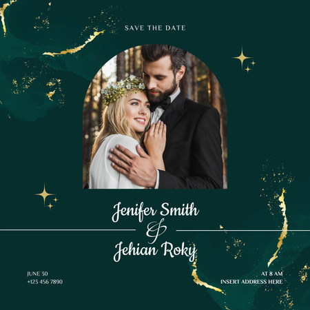 Gorgeous Bride and Stylish Groom Gently Hugging Instagram Design Template