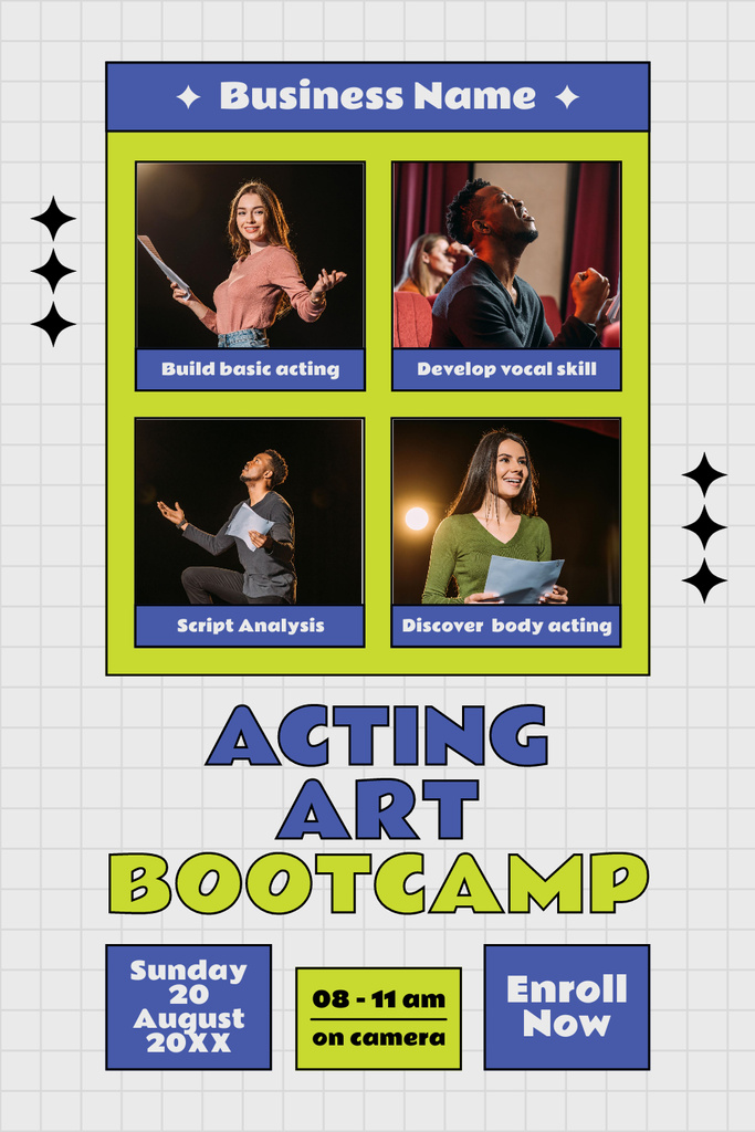 Collage with Actors at Rehearsal Pinterest Design Template