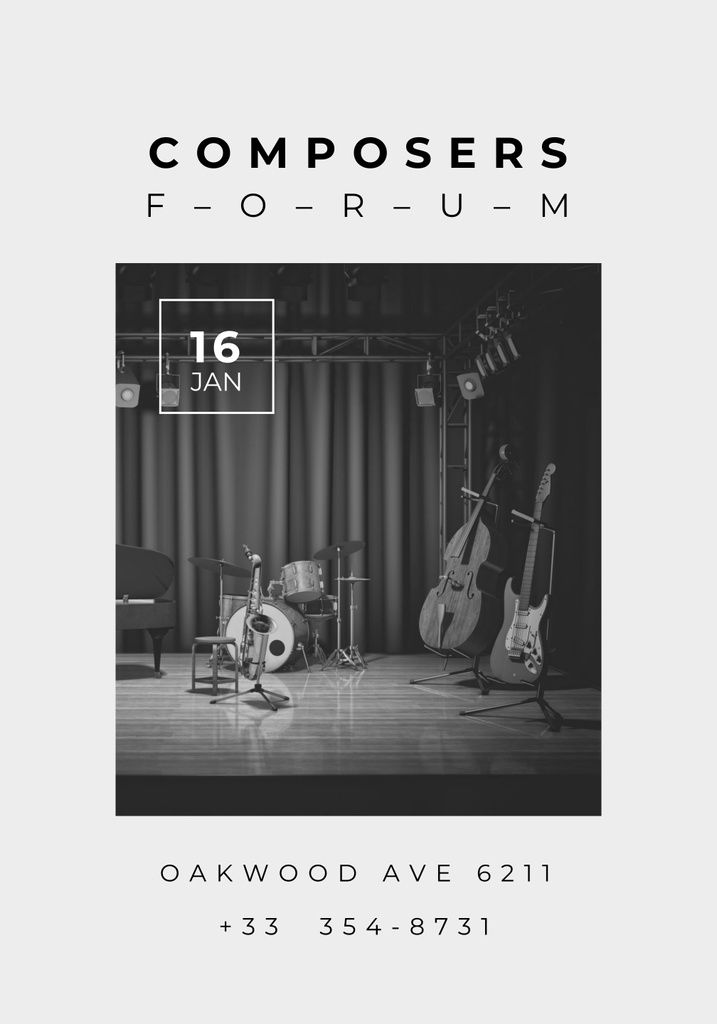 Template di design Composers Forum Invitation wit Instruments on Stage Poster 28x40in