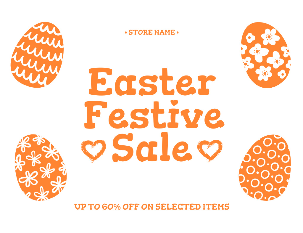 Easter Festive Sale Ad on Simple Orange Layout Thank You Card 5.5x4in Horizontal Modelo de Design