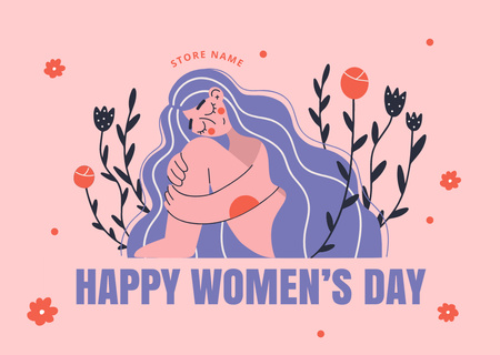 Maailmanlaajuinen naisellinen voimaantumispäivä naisen ja kukkien kanssa Card Design Template