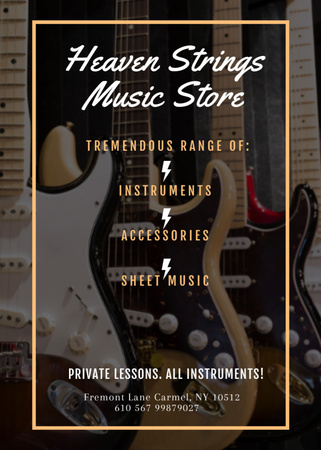 Ontwerpsjabloon van Postcard 5x7in Vertical van music store aanbieding met gitaren