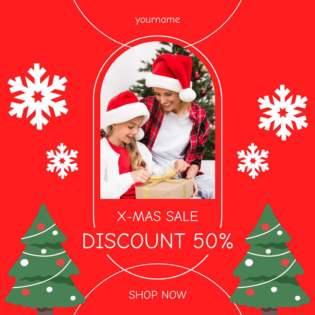 Christmas Sale Announcement with Mom and Daughter Instagram ADデザインテンプレート