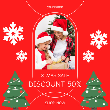 Christmas Sale Announcement with Mom and Daughter Instagram AD Design Template