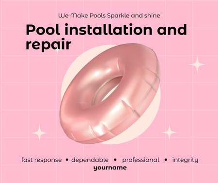 Ontwerpsjabloon van Facebook van Pool Cleaning and Repair Service Offer on Pink