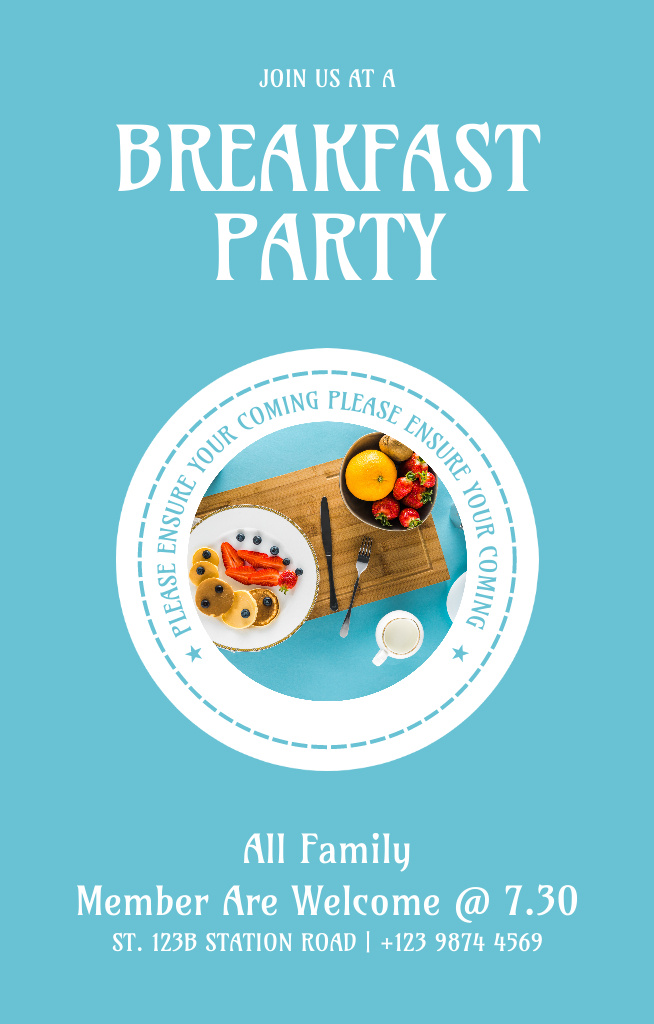 Breakfast Party for Family Members Invitation 4.6x7.2inデザインテンプレート
