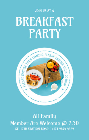 Breakfast Party for Family Members Invitation 4.6x7.2in Design Template