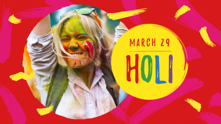 Holi Festival Announcement with Girl in Paint FB event cover Šablona návrhu