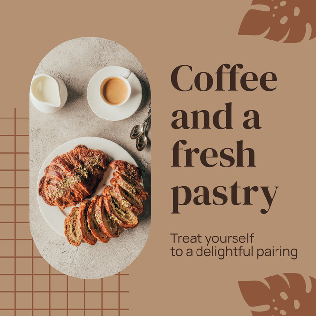 Tasteful Pairing Of Creamy Coffee And Pastry Offer In Coffee Shop Instagram Design Template