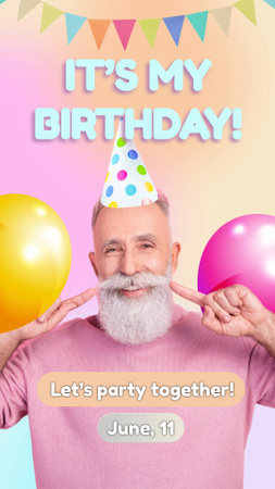 Birthday Party Celebration Announcement Instagram Video Story Modelo de Design