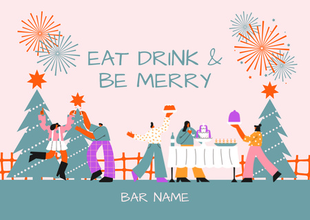 Christmas promotion people celebrating together Card Design Template