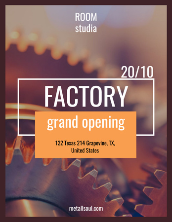 Factory Grand Opening Announcement with Cogwheel Mechanism Flyer 8.5x11in Modelo de Design