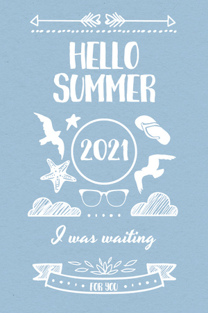 Summer Trip Offer with Doodles in Blue Pinterest Design Template