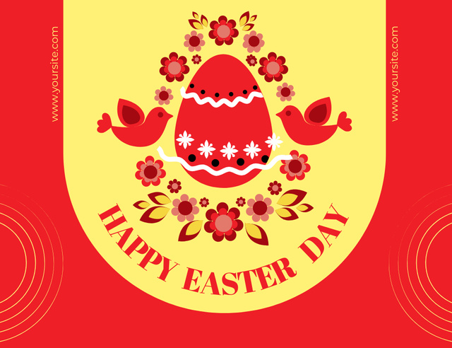 Happy Easter Greeting with Folk Illustration Thank You Card 5.5x4in Horizontal Design Template