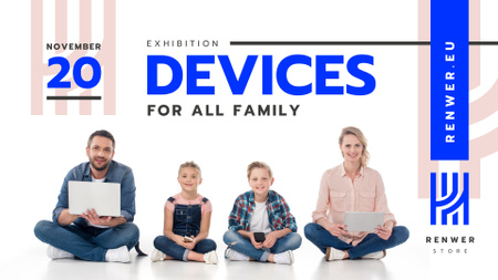 Modèle de visuel Famille d'expositions d'appareils avec des gadgets - FB event cover