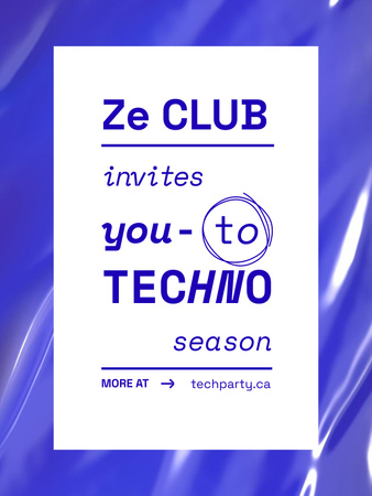 Techno Party Announcement in Blue Textured Frame Poster US Design Template