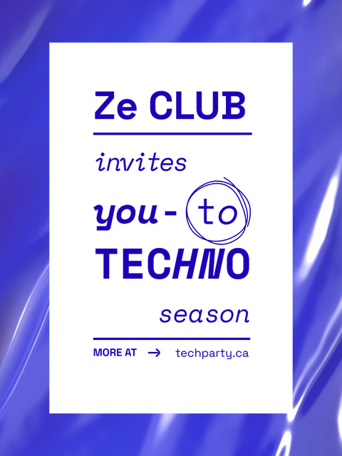 Techno Party Announcement in Blue Textured Frame Poster US Tasarım Şablonu