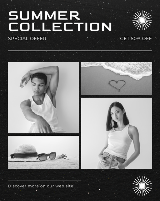 Summer Fashion Collection with Stylish Black ans White Collage Instagram Post Vertical Design Template