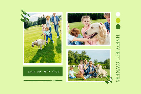 Plantilla de diseño de Foto de familia feliz con su amado perro Mood Board 