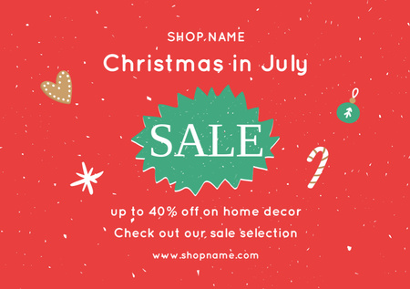 July Christmas Sale Announcement with Bright Illustration Flyer A5 Horizontal Design Template