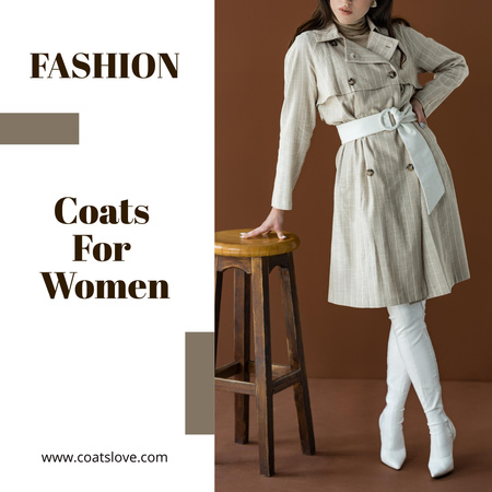 Female Coats Sale Ad with Woman in Stylish Outfit Instagram Design Template