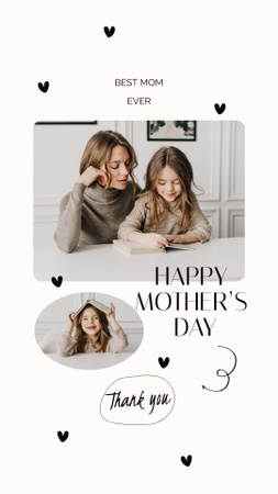Happy Mother's Day with Young Mother and Daughter Instagram Story Design Template