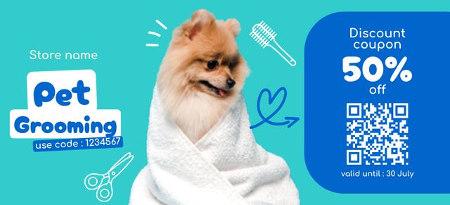 Discount Offer on Pet Grooming Services Coupon 3.75x8.25in – шаблон для дизайну