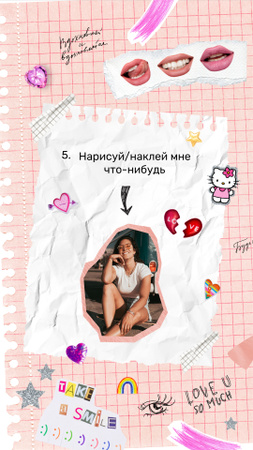 Template di design Happy Smiling Woman with Cute Stickers on Page Instagram Story