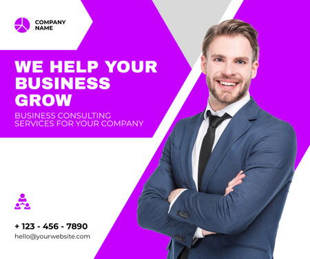 Business Consulting Services with Friendly Businessman Facebook Design Template