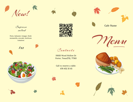 Illustrated Salad And Fried Chicken Leg Menu 11x8.5in Tri-Fold Design Template