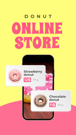 Ontwerpsjabloon van Instagram Video Story van Online donutswinkel met mobiele app