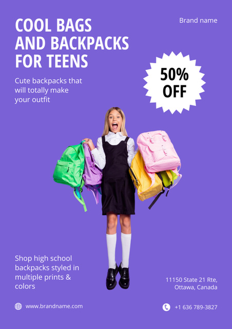 Back to School Sale of Backpacks for Teens Poster A3 – шаблон для дизайну