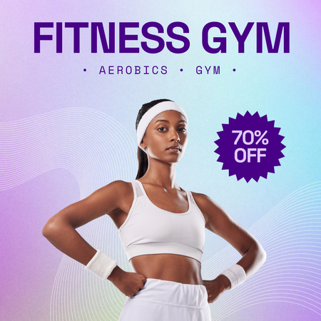 Designvorlage Fitnessstudio-Werbung mit Frau in Sportbekleidung für Instagram