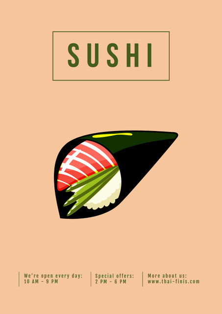 Yummy Asian Cuisine In Restaurant Offer with Sushi Illustration Poster B2 Šablona návrhu