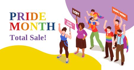 Pride Month Sale with People at Demonstration Facebook AD Design Template