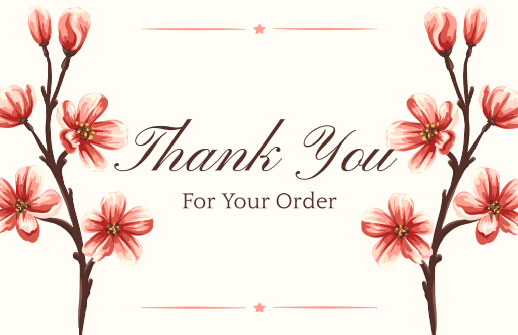 Platilla de diseño Thank You for Your Order Text with Cherry Blossom Thank You Card 5.5x8.5in