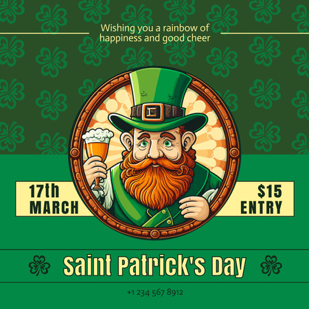 St. Patrick's Day Party Invitation with Red Beard Man Instagram Design Template