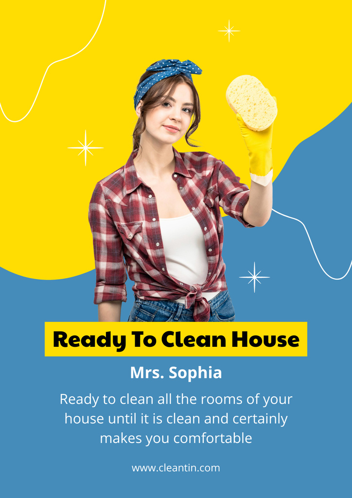 Cleaning Services offer with Girl Poster Tasarım Şablonu