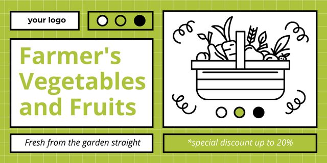Farmer's Vegetables and Fruits Twitterデザインテンプレート